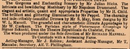 Newspaper clipping from The Era, 9 April 1871, crediting Napoleon Drummond for the machinery at the Globe Theatre